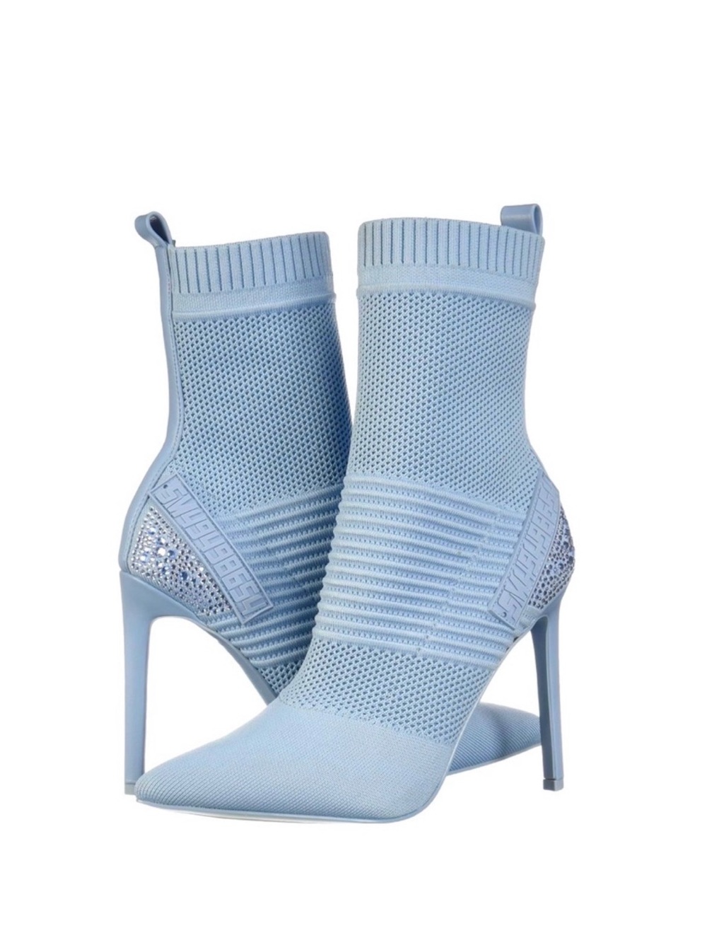 Steve Madden Light Blue Knit Sock Booties with Embellished Heel